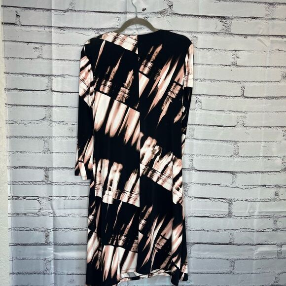 Calvin Klein Black and Orange Sheath Midi Dress V-neck Long Sleeve SZ L Flowy - Picture 10 of 14